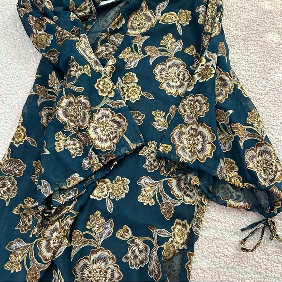 Shyanne Teal Floral Duster Kimono One Size Travel Boho Festival Beach Coverup - Picture 11 of 12